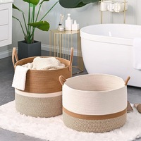 Panier à linge sale en corde de coton tressée style nordique, panier de rangement polyvalent en tissu avec poignées, organisateur de rangement