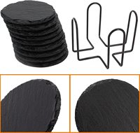 Besafe Logo personnalisé Gravure Pierre Naturelle Ardoise Tasses Sets de table Dessous de verre avec support en métal pour la décoration de la cuisine à domicile