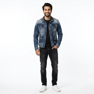 Streetwear inspired men denim jacket <b>thick</b> lined jean <b>coat</b> oversized ripped design fashion <b>winter</b> wear casual - Product Image 1