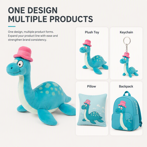 Peluche Dinosaure Bleu Turquoise Adorable, Jouet en Peluche Personnalisé, Poupée Monstre Douce avec Chapeau Rose, Faible MOQ, Service OEM ODM, Fournisseurs Directs - Product Image 3