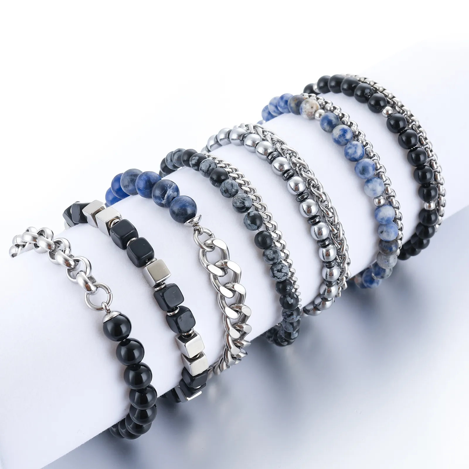 2024 vente en gros Vintage hommes chaîne perles Bracelet mode bijoux pierres précieuses pierre naturelle en acier inoxydable Bracelet perlé pour hommes