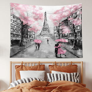 Tapices románticos de Francia, París, Torre Eiffel, pintura al óleo, tapiz de árbol rojo de Londres para dormitorio - Product Image 4