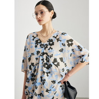 Robe longue élégante 100 % ramie pour femme, imprimé vintage, manches chauve-souris, col en V, taille haute, coupe ample, antistatique, 2026
