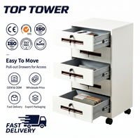 Armoire de classement mobile blanche verrouillable à 5 tiroirs sur roulettes, unité de rangement de dossiers roulante avec clés individuelles pour le bureau