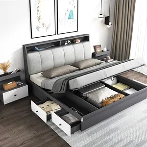 Cama cama de casal design moderno, cama com gavetas armazenamento cama king size