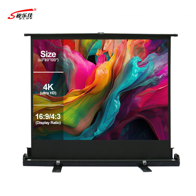 High Quality Portable Projector Screen 60 80 100 Inch Pull-up Raising Floor Stand Fiberglass Fabric High Visibility Projection