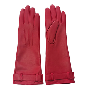 Hot Sale Echte Schafs haut riemen Manschette Leder handschuhe für Frauen Red Party Fashion Kleid Long Elbow für Casual Wintersport - Product Image 6