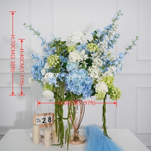 Composizione Floreale per Eventi 2026, Sfera di 60cm con Grandi Fiori Artificiali di Ortensia Blu e <span class=keywords><strong>Verde</strong></span>, Centrotavola per Altare - Product Image 2