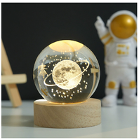 Lampes décoratives intelligentes personnalisées, boule de cristal en verre 3D, dragon, fleur, sphères lumineuses, support, lampe lunaire LED, souvenir pour lit