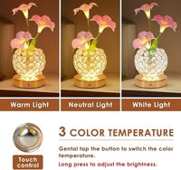 Lampe de chevet sans fil rechargeable en forme de fleur de gloire du matin artificielle, 3 couleurs, en cristal, pour cadeaux d'anniversaire et décoration
