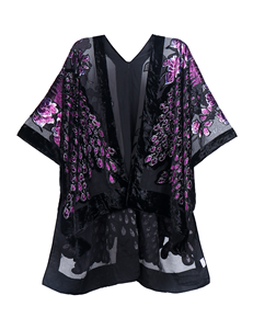Kimono de terciopelo azul real, con flecos, tipo cubrecama, chaqueta Debore, kimono de terciopelo quemado, bohemio, bata Debore con flecos, hippie, <span class=keywords><strong>Haori</strong></span> - Product Image 3