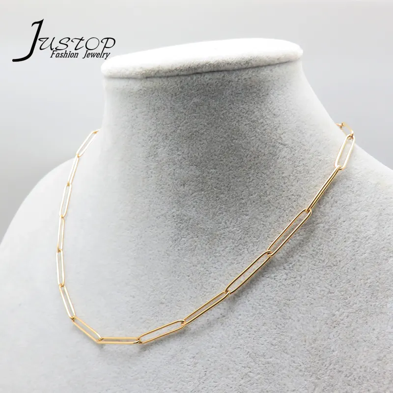 Custom Minimalist Design Women Stainless Steel 18K Gold Plated 20mm Long Link Chain Necklaces