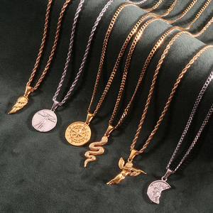 Collar de Cruz de Serpiente de Acero Inoxidable Chapado en Oro al por Mayor, Estilo Punk, Brújula, Ángel, Rosa, Flores, Dijes, Collares para Hombre - Product Image 4