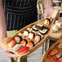 Plateau à sushi ovale en bambou durable de qualité supérieure |   Plateau de présentation professionnel pour sashimi avec glace carbonique pour la présentation de fruits de mer de luxe