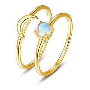 Juego de anillos de pareja de pulgar de <span class=keywords><strong>Luna</strong></span> y sol chapados en oro de Plata de Ley 925 para mujer - Product Image 1