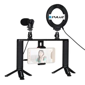 Original Factory PULUZ 4 in 1 Vlog Live Broadcast 4.7 inch 12cm Ring LED Selfie Light Smartphone Video Rig Stabilizer with Mic