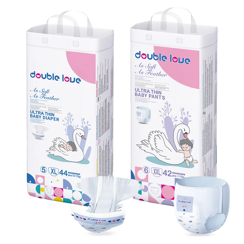 Double Love produk popok bayi produsen grosir Super penyerapan popok tidur sekali pakai celana kustom merek OEM popok