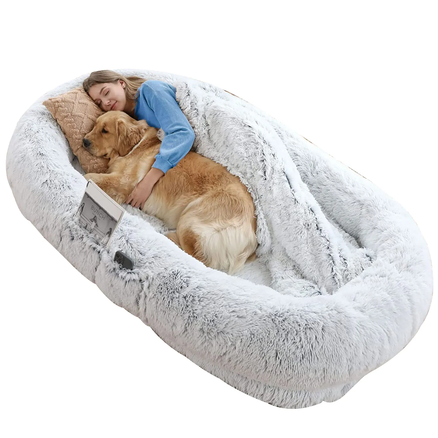 אדם כלב מיטה, 71 "x 45" x 14 "כלב מיטות לבני אדם גודל מתאים לך וחיות מחמד, רחיץ פו פרווה אדם כלב מיטת עבור אנשים לנמנם, Napp