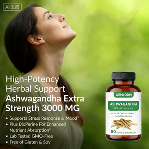 Suplemen Kesehatan Pria OEM Ashwagandha KSM-66 Kapsul, Pendukung Imunitas & Pencernaan, Dewasa, 60 Kapsul, Umur Simpan 24 Bulan - Product Image 2