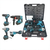 Ensemble quatre pièces d'outils électriques sans fil lithium-ion pour usage domestique : perceuse, meuleuse d'angle, clé électrique et marteau perforateur