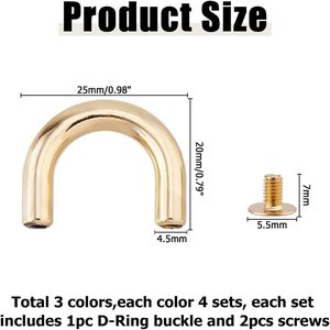 Juego de hebillas de aleación con anillo en D y tornillos para correas de cuero, fabricación de bolsos, herrajes para bolsos, colores surtidos, puente arqueado - Product Image 2