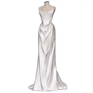 Kdg Ladies Chiffon Sexy Women Dinner Elegant Prom Luxury Sleeveless Satin Gown White Evening Dresses Long Gown Evening Dress