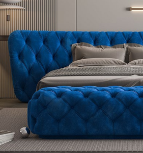 Meubles de chambre à coucher modernes, tête de lit large en tissu, lit double, lit king size capitonné - Product Image 3