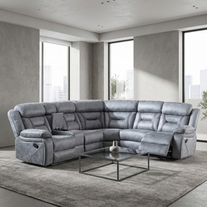 El nuevo diseño de sofá reclinable grande en forma de L de Frank presenta reposacabezas ajustables, esquinas móviles y está relleno de esponja. - Product Image 2
