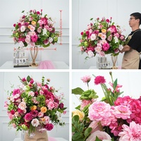 Centerpiece Bunga Artifisial Desain Baru DKB, Bola Bunga Sutra Sentuhan Realistis Warna Pink dan Hijau untuk Dekorasi Meja Acara Pernikahan