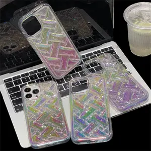 Luxury Stylish Laser 3D Braided Pattern Gradient Glitter Silicone Soft Case For Iphone 15 14 Pro Max 13 12 11 Shockproof Cover