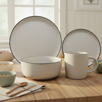 Service de table en grès blanc de luxe |   Assiettes et tasses modernes à pois |   Résistant à la chaleur pour la maison, les restaurants et les mariages