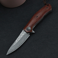 Couteau pliant Damas en gros d'usine, manche en bois de rose, couteau de chasse de poche pour l'extérieur