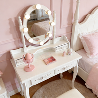 Coiffeuse blanche moderne avec miroir LED, table de maquillage en bois, 2 tiroirs de rangement, pour chambre, appartement, hôtel, vente en gros
