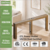 Table console extra longue de 78,7 pouces avec station de charge, table étroite pour entrée, salon, derrière le canapé, brun rustique