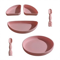 Aangepaste logo babyproducten servies BPA-vrij kinder servies met compartimenten lepel siliconen babyvoedingsset voor kinderen