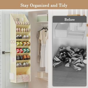 Over The Door <b>Shoe</b> Organizer 7 Pockets Hanging Closet <b>Storage</b> Beige Fabric For <b>Shoes</b> Behind Doors On Walls - Product Image 2