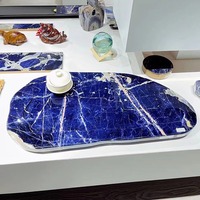 Cloisonné bleu de luxe, marbre brossé, design moderne imperméable pour salle de bain, cuisine et villas, intérieurs haut de gamme