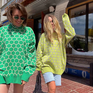 Maglione Pullover a quadri da donna con scollo girocollo a girocollo autunno inverno - Product Image 1