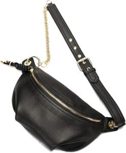 Sac banane en cuir véritable BSCI Factory avec chaîne pour femme, mini sac de poitrine noir pour téléphone - Product Image 1