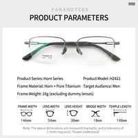 H2421 Lunettes de vue unisexes en titane pur et corne de buffle, monture tendance, source d'approvisionnement directe