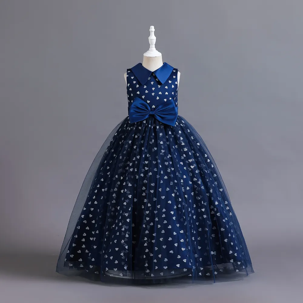 Kids Girl Long Dress Prom Little Girls Ball Gowns Short Sleeve Girls Flower Sequin Lace Wedding Dresses 98004