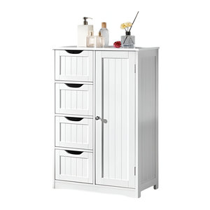 Meuble de salle de bain sur pied en bois blanc résistant à l'eau avec 4 tiroirs et <span class=keywords><strong>3</strong></span> étagères-Rangement polyvalent pour le salon et la cuisine - Product Image 4