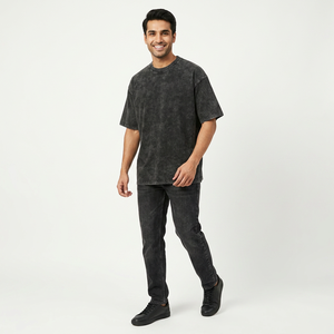 Ropa de calle personalizada, Camisetas estampadas Unisex Heavyweight 250 GSM 100 algodón, camiseta lavada con ácido liso para hombres - Product Image 1