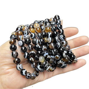 กำไลข้อมือยืดหยุ่นประดับด้วยพลอยธรรมชาติ REIGN RESIN Luxury ขนาด 8 มม. 10 มม. 12 มม. สไตล์คลาสสิกสำหรับเด็ก 7A หินอาเกตสีดำลายตา - Product Image 4