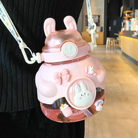 Bouteilles d'eau en plastique avec paille pour filles et étudiants, motif animaux mignons, vente en gros, grande capacité, tasses à eau de dessin animé