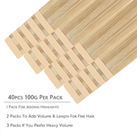 Extensions capillaires russes Remy à bandes adhésives, 40 pièces, 100g, 18 pouces, double épaisseur, blond clair avec mèches blond doré, lisses