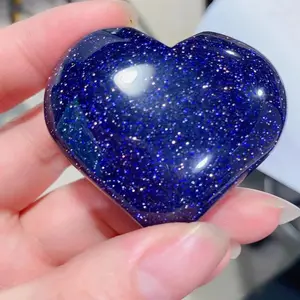 Groothandel Natuursteen Handgesneden Kristallen Hart Reiki Helende Blauwe Zandsteen Hart Voor Huisdecoratie
