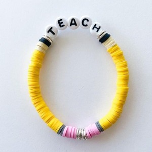 Customized Classic Yellow Heishi Disc School <strong>Teacher</strong> <strong>Bracelet</strong> First Week of School Gift for <strong>Teachers</strong> - Product Image 1