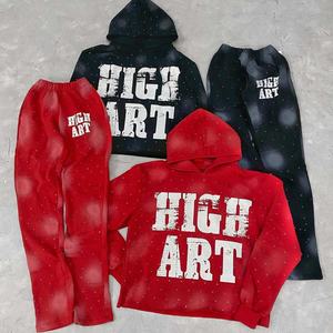 Sudadera con capucha para hombre, personalizada con serigrafía, con forro, ecológica, transpirable, de peso pesado, con efecto desgastado, de corte holgado, con estampado completo y pedrería - Product Image 5