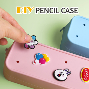 DIY Pencil case with different shape charms large capacity silicone pencil case kids DIY pencil case match cute charm blue color - Product Image 2